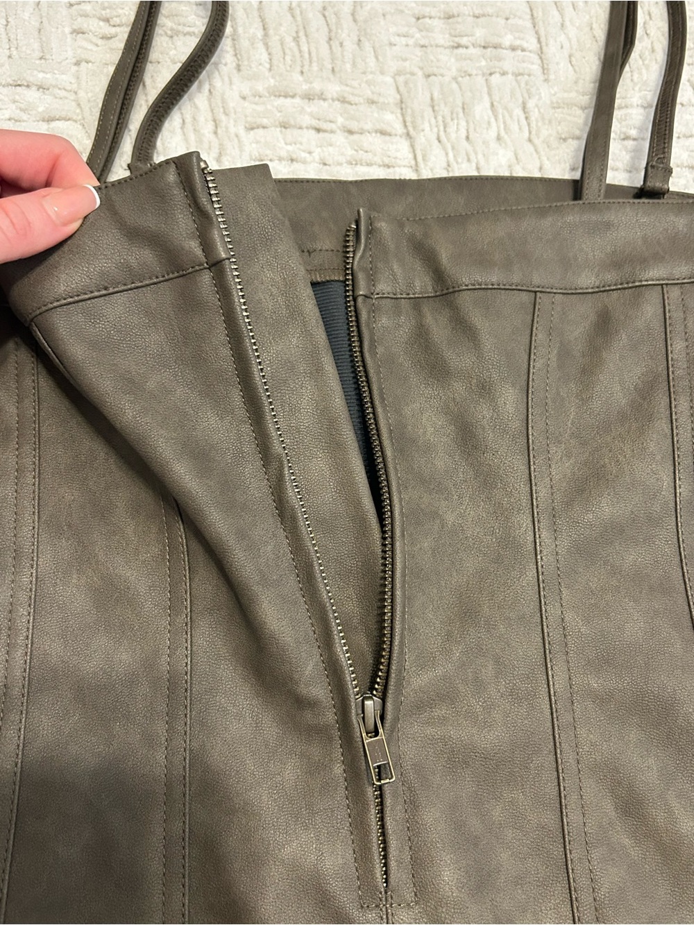 Stitch & Feather Brown Vegan Leather Bodycon Dress, Removable Straps - Picture 5 of 8